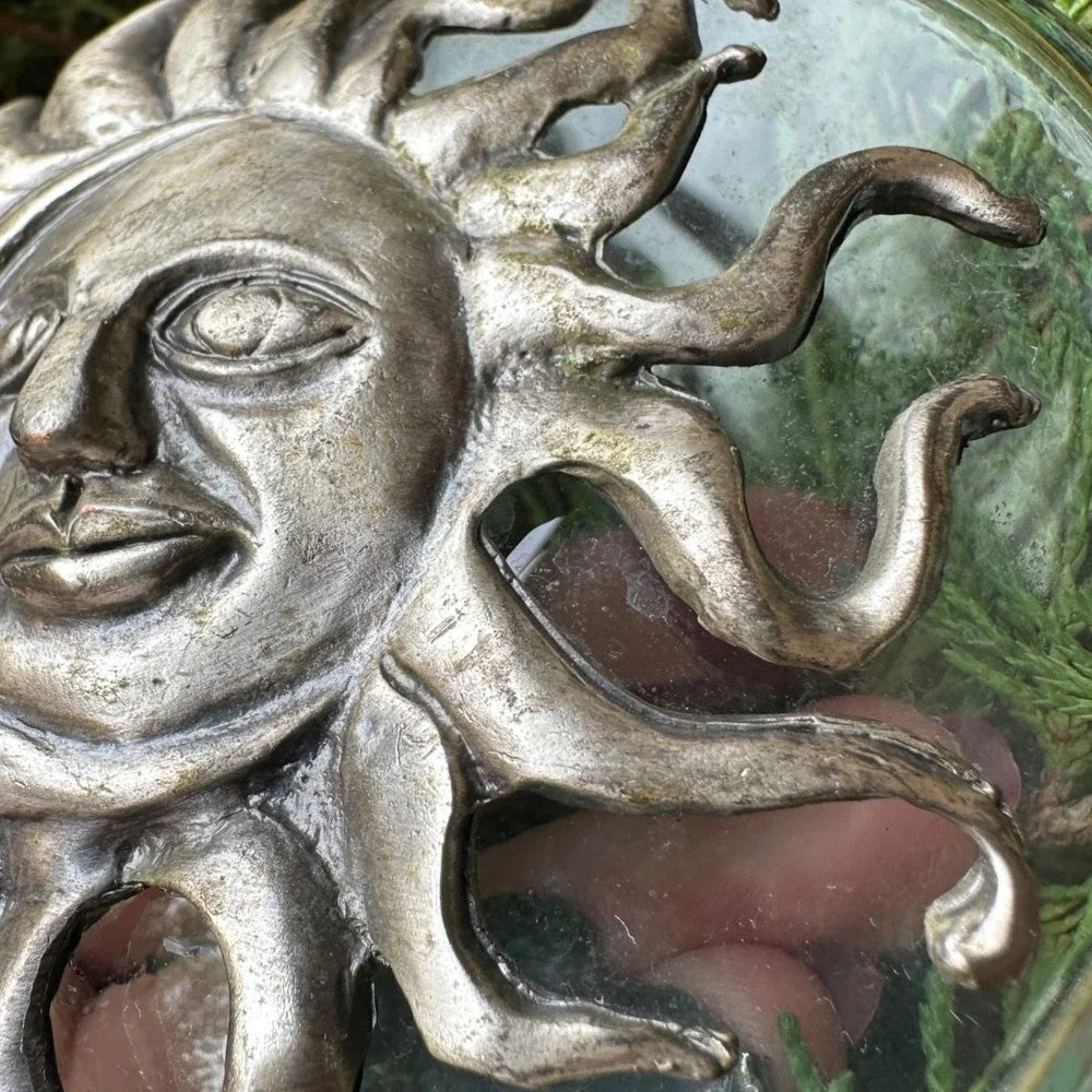 READ Celestial Sun Moon Pewter Glass Bud Vase Silver Tone Whimsigoth Decor